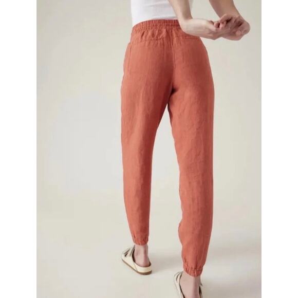 Athleta Retreat 100% Linen Jogger Pants Persimmon Coral Size 6P Coastal Resort - Picture 2 of 11